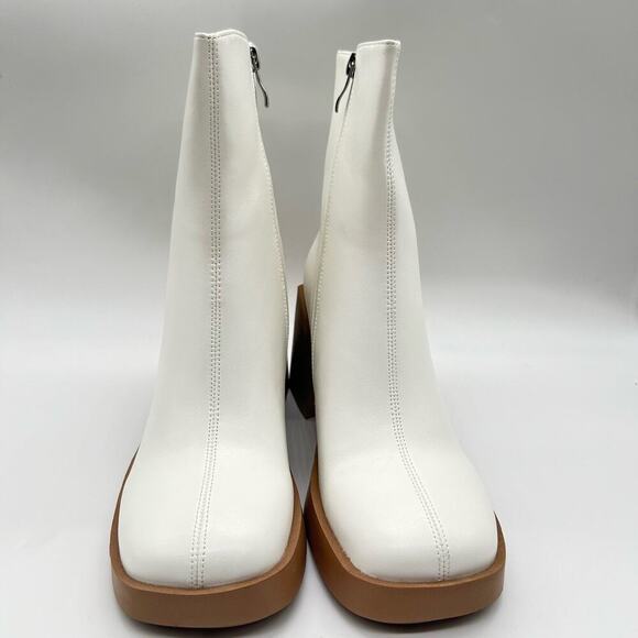 ISNOM Boots Womens 7 White Chunky Heel Platform Square Toe Boots‎ NEW - Picture 1 of 12